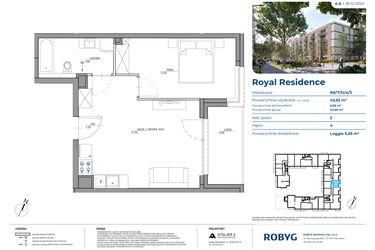 Rzut - Mieszkanie na sprzedaż 2 pokoje o powierzchni 42,55 m² - numer RR/7/D/4/3 w Royal Residence 7