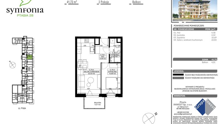 Rzut - Mieszkanie na sprzedaż 2 pokoje o powierzchni 41,78 m² - numer 28/81 w Symfonia Ptasia 28