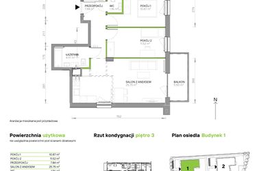 Rzut - Mieszkanie na sprzedaż 3 pokoje o powierzchni 62,91 m² - numer III.3/1/26 w Via Flora