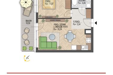 Rzut - Mieszkanie na sprzedaż 2 pokoje o powierzchni 41,84 m² - numer 73 w Enklawa Starosielce