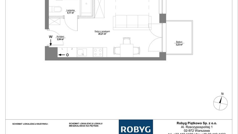 Rzut - Mieszkanie na sprzedaż 1 pokój o powierzchni 27,22 m² - numer C.4M14 w Początek Piątkowo bud. C