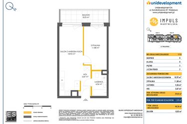 Rzut - Mieszkanie na sprzedaż 2 pokoje o powierzchni 39,03 m² - numer B/115 w Impuls Marywilska