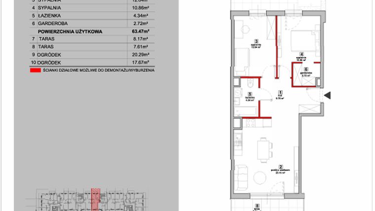 Rzut - Mieszkanie na sprzedaż 3 pokoje o powierzchni 63,47 m² - numer P9.03.0.73 w Osiedle Poematu II