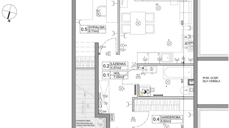 Rzut - Mieszkanie na sprzedaż 3 pokoje o powierzchni 48,03 m² - numer 95 w Manufaktura Marki 2 etap IV