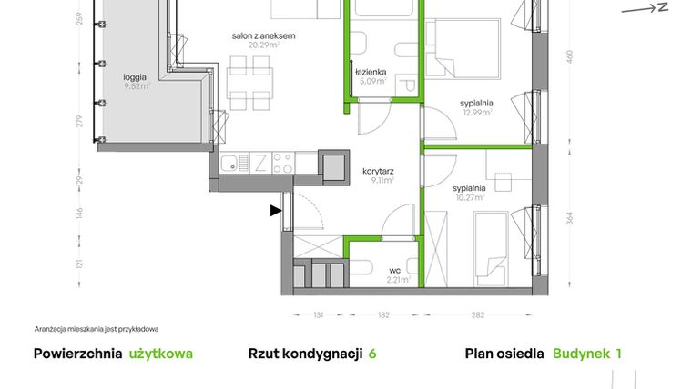 Rzut - Mieszkanie na sprzedaż 3 pokoje o powierzchni 59,96 m² - numer SV/22 w Sikorskiego Vita