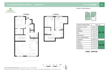 Rzut - Mieszkanie na sprzedaż 4 pokoje o powierzchni 102,01 m² - numer 4-M1 w Osiedle Niezapominajek