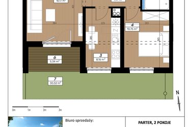 Rzut - Mieszkanie na sprzedaż 2 pokoje o powierzchni 46,63 m² - numer A/0/2 w Limone