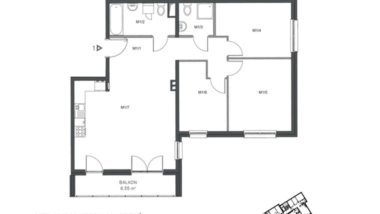 Rzut - Mieszkanie na sprzedaż 4 pokoje o powierzchni 83,64 m² - numer 1 w Wzgórze Krzemionki II