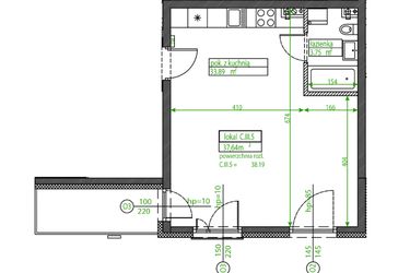 Rzut - Mieszkanie na sprzedaż 1 pokój o powierzchni 37,64 m² - numer C.III.5 w Osiedle Opolska