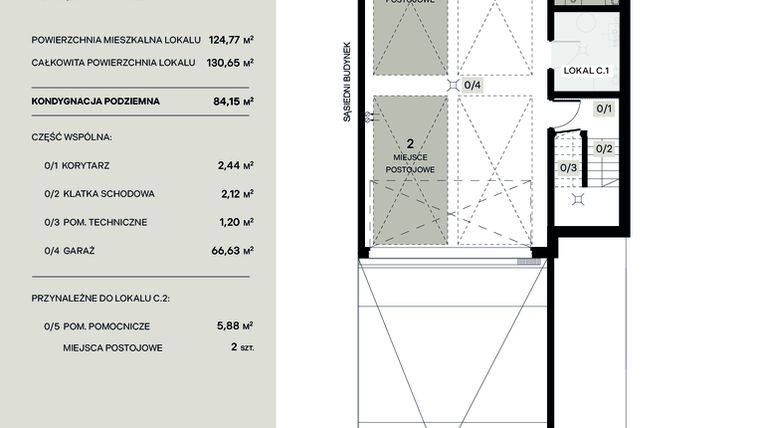 Rzut - Mieszkanie na sprzedaż 5 pokoi o powierzchni 124,77 m² - numer C.2 w Wiązana Residence