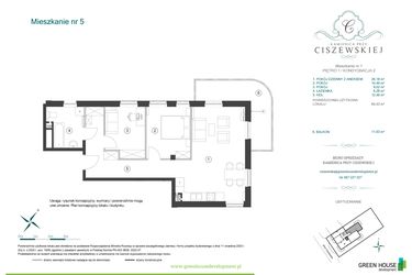 Rzut - Mieszkanie na sprzedaż 3 pokoje o powierzchni 64,43 m² - numer 5 w Kamienica przy Ciszewskiej