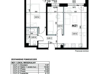 Rzut - Mieszkanie na sprzedaż 3 pokoje o powierzchni 54,25 m² - numer M21 w Miejska Premium II