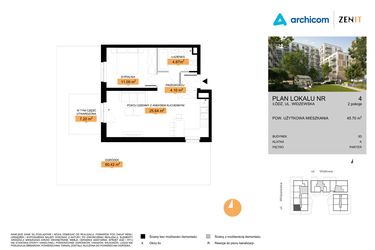 Rzut - Mieszkanie na sprzedaż 2 pokoje o powierzchni 45,7 m² - numer 3D.4 w Zenit III