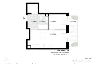 Rzut - Mieszkanie na sprzedaż 2 pokoje o powierzchni 34,53 m² - numer 2.M2 w Stalowa 76