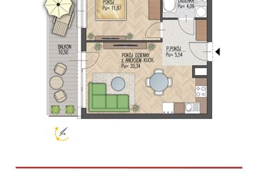Rzut - Mieszkanie na sprzedaż 2 pokoje o powierzchni 41,84 m² - numer 76 w Enklawa Starosielce