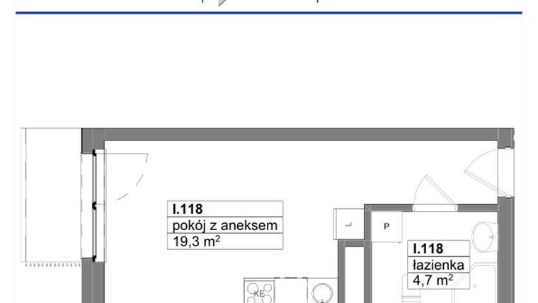 Rzut - Mieszkanie na sprzedaż 1 pokój o powierzchni 24 m² - numer 118 w Reda City etap III