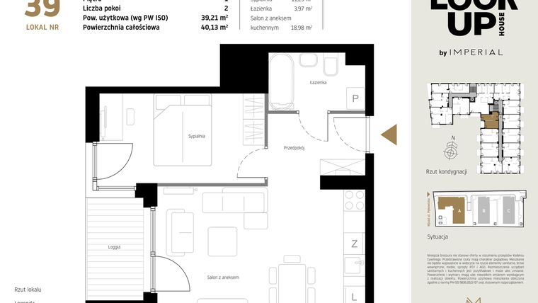 Rzut - Mieszkanie na sprzedaż 2 pokoje o powierzchni 39,21 m² - numer A.39 w Look Up House