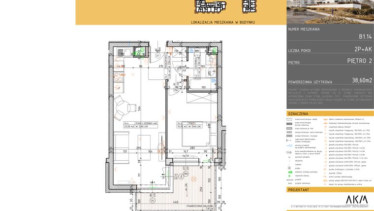 Rzut - Mieszkanie na sprzedaż 2 pokoje o powierzchni 38,6 m² - numer B1.14 w Nova Daliova