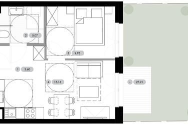 Rzut - Mieszkanie na sprzedaż 2 pokoje o powierzchni 36,78 m² - numer A.0.M3 w Nowe Radwanice