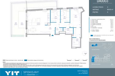 Rzut - Mieszkanie na sprzedaż 4 pokoje o powierzchni 88,59 m² - numer DA0003 w Spokojny Mokotów