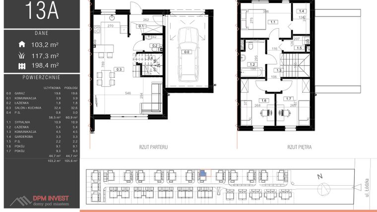 Rzut - Dom na sprzedaż 4 pokoje o powierzchni 103,2 m² - numer 13A w Family Park Ksawerów III