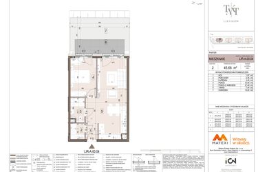 Rzut - Mieszkanie na sprzedaż 2 pokoje o powierzchni 45,66 m² - numer A.00.04 w Takt Lirników