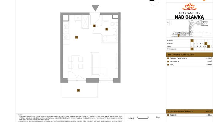 Rzut - Mieszkanie na sprzedaż 1 pokój o powierzchni 30,98 m² - numer 158 w Apartamenty nad Oławką etap II