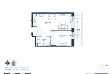 Rzut - Mieszkanie na sprzedaż 2 pokoje o powierzchni 41,08 m² - numer 27.A2 w Nadmorska Darłowo