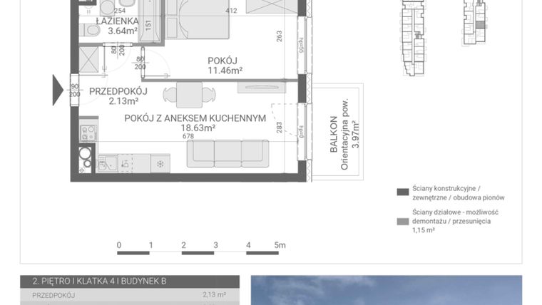 Rzut - Mieszkanie na sprzedaż 2 pokoje o powierzchni 35,86 m² - numer 105. w Osiedle Parkowa etap B