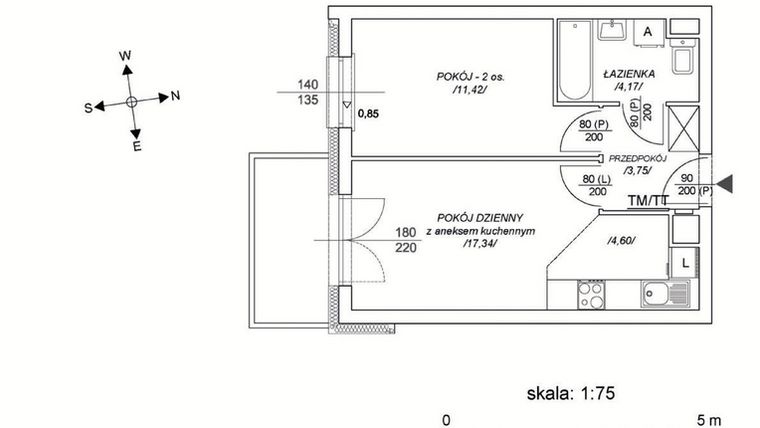 Rzut - Mieszkanie na sprzedaż 2 pokoje o powierzchni 36,68 m² - numer M52 w Osiedle Mała Dziesiąta etap II
