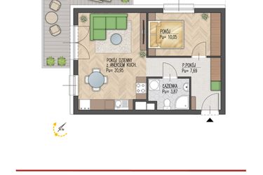 Rzut - Mieszkanie na sprzedaż 2 pokoje o powierzchni 42,56 m² - numer 92 w Enklawa Starosielce