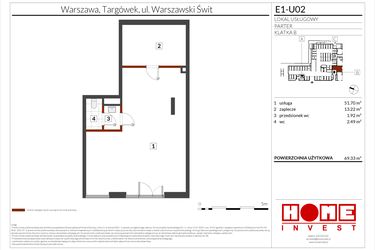 Rzut - Lokal użytkowy na sprzedaż 1 pokój o powierzchni 69,33 m² - numer E1-U02 w Warszawski Świt etap X