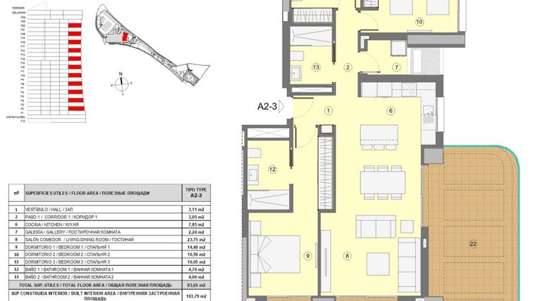 Rzut - Mieszkanie na sprzedaż 4 pokoje o powierzchni 103 m² - numer 3 w Eagle Apartments 3