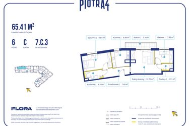 Rzut - Mieszkanie na sprzedaż 3 pokoje o powierzchni 65,41 m² - numer 7.C.3 w Piotra 4