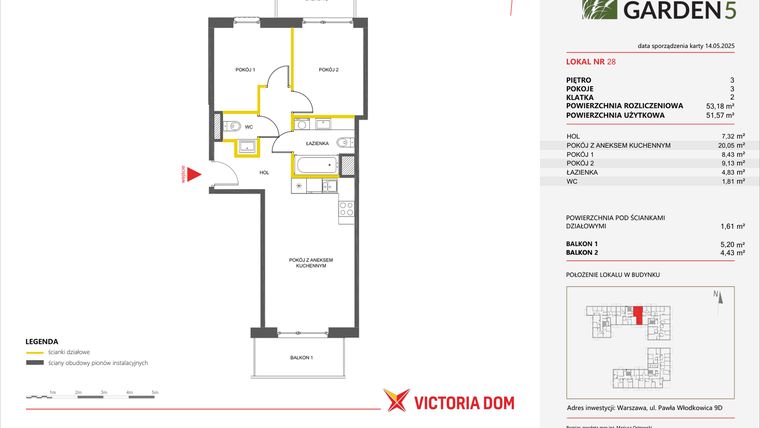 Rzut - Mieszkanie na sprzedaż 3 pokoje o powierzchni 53,18 m² - numer 28 w Nova Viva Garden 5