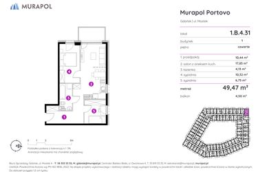 Rzut - Mieszkanie na sprzedaż 3 pokoje o powierzchni 49,25 m² - numer 1.B.4.31 w Murapol Portovo etap II