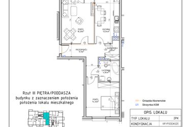 Rzut - Mieszkanie na sprzedaż 2 pokoje o powierzchni 62,3 m² - numer 16 w Osiedle Sady bud. E4