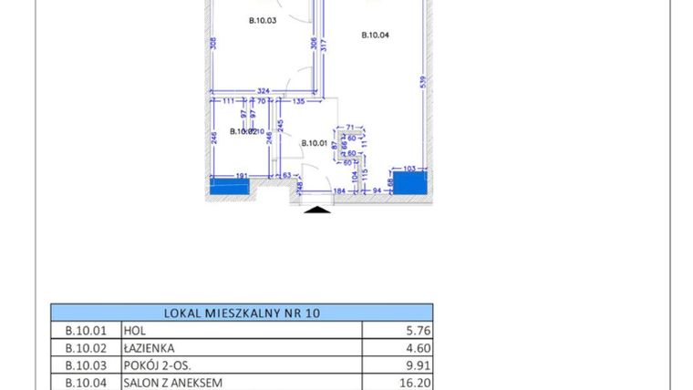 Rzut - Mieszkanie na sprzedaż 2 pokoje o powierzchni 36,47 m² - numer B.11 w Gaja Park