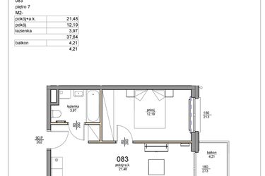 Rzut - Mieszkanie na sprzedaż 2 pokoje o powierzchni 37,64 m² - numer 83 w Rezydencja Liwska 3