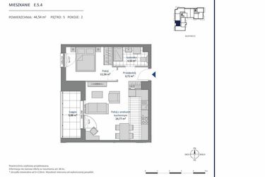 Rzut - Mieszkanie na sprzedaż 2 pokoje o powierzchni 44,54 m² - numer E.5.4 w Nowa Dąbrowa bud. DE