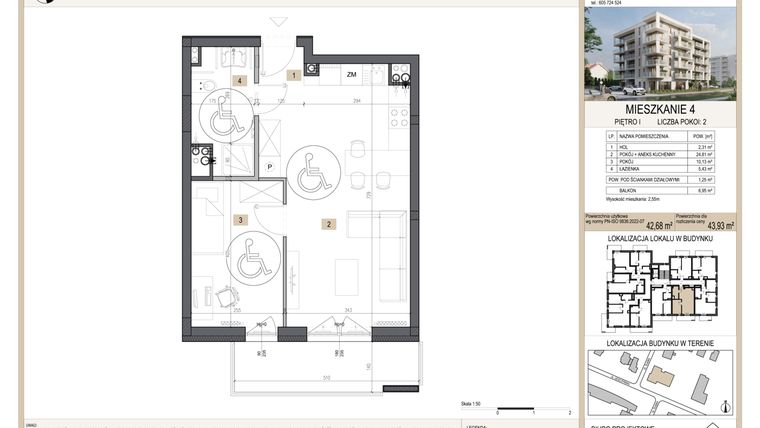 Rzut - Mieszkanie na sprzedaż 2 pokoje o powierzchni 43,93 m² - numer M4 w Nova Leszczyńska