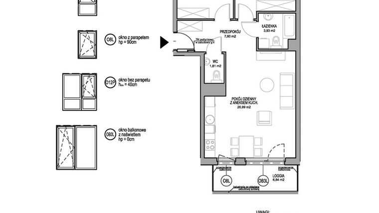 Rzut - Mieszkanie na sprzedaż 3 pokoje o powierzchni 63,28 m² - numer D.2.4.1 w Rumia Centralna