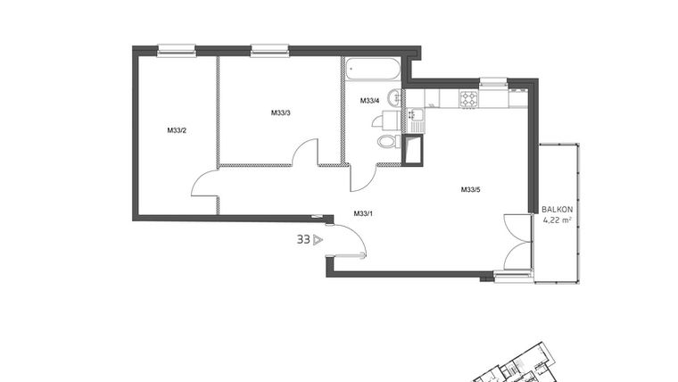 Rzut - Mieszkanie na sprzedaż 3 pokoje o powierzchni 63,03 m² - numer 33 w Wzgórze Krzemionki II