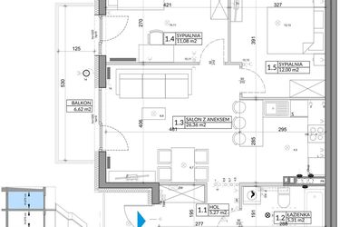 Rzut - Mieszkanie na sprzedaż 3 pokoje o powierzchni 62,11 m² - numer 45B w Osiedle Młodych etap V