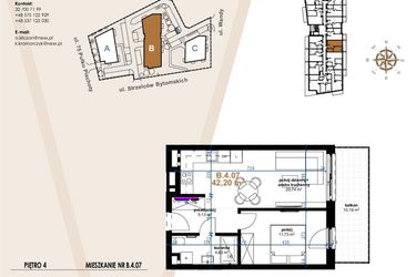 Rzut - Mieszkanie na sprzedaż 2 pokoje o powierzchni 42,2 m² - numer VB.4.07 w Vanda Park