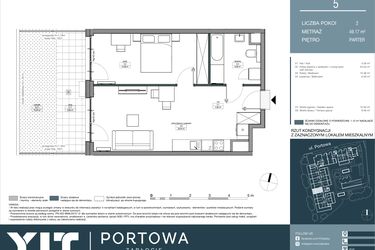 Rzut - Mieszkanie na sprzedaż 2 pokoje o powierzchni 49,17 m² - numer 5 w Portowa Zabłocie