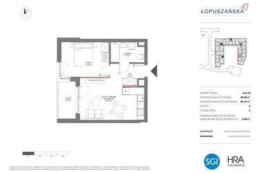 Rzut - Mieszkanie na sprzedaż 2 pokoje o powierzchni 40,19 m² - numer G.4.10 w Łopuszańska 47 - etap 2
