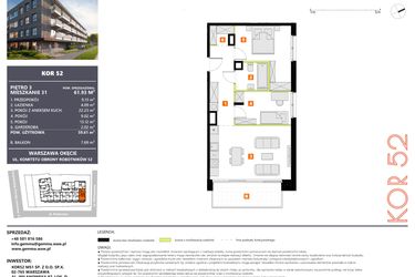 Rzut - Mieszkanie na sprzedaż 3 pokoje o powierzchni 59,61 m² - numer M31 w KOR 52