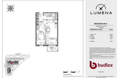 Rzut - Mieszkanie na sprzedaż 2 pokoje o powierzchni 40,04 m² - numer C1.20 w Lumena
