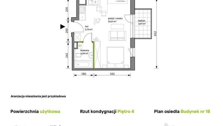 Rzut - Mieszkanie na sprzedaż 1 pokój o powierzchni 32,34 m² - numer 18/088 w Trzcinowa Vita
